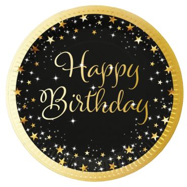 Assiettes anniversaire adulte Happy Birthday noir et or 23 cm lot de 8 | jourdefete.com Assiettes anniversaire adulte Happy Birthday noir et or 23 cm lot de 8 | jourdefete.com