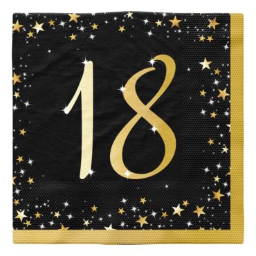 Serviettes anniversaire adulte noir et or chiffre au choix 18 ans 33 x 33 cm | jourdefete.com