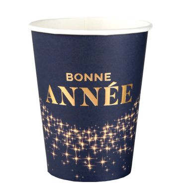 Gobelets "Bonne Année" dorés sur fond bleu pour fête de Nouvel An | jourdefete.com Gobelets "Bonne Année" dorés sur fond bleu pour fête de Nouvel An | jourdefete.com