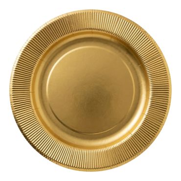 Grandes assiettes jetables en carton couleur or métallisé avec rebord strié pour décoration de table de fête | jourdefete.com Grandes assiettes jetables en carton couleur or métallisé avec rebord strié pour décoration de table de fête | jourdefete.com