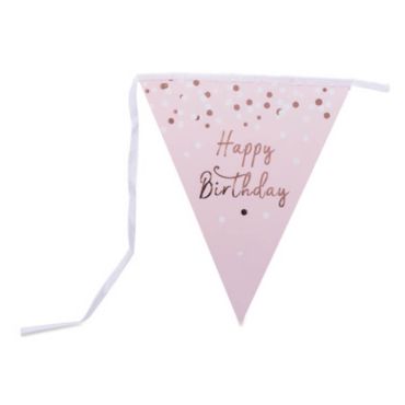 Guirlande de 10 fanions "Happy Birthday Rose Gold"
