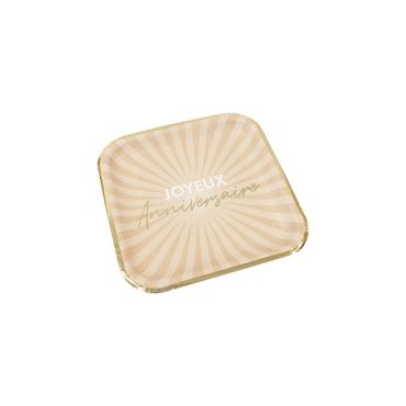 Assiettes carrées 18 cm "Joyeux Anniversaire" avec design beige et doré | jourdefete.com Assiettes carrées 18 cm "Joyeux Anniversaire" avec design beige et doré | jourdefete.com
