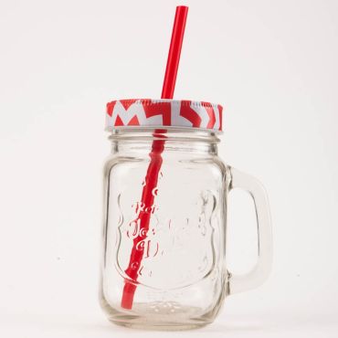 Chope en Verre avec Paille et Couvercle - Rouge Chope en Verre avec Paille et Couvercle - Rouge
