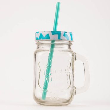 Chope en Verre avec Paille et Couvercle - Bleu Chope en Verre avec Paille et Couvercle - Bleu