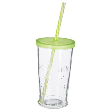 Grand Verre avec Paille et Couvercle - Vert Grand Verre avec Paille et Couvercle - Vert