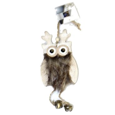 Suspension Noël - Bois - Hibou avec Grelots - Marron
