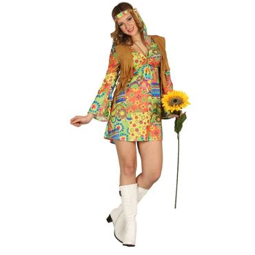 Déguisement Robe avec Gilet Hippie Femme - Taille au Choix Déguisement Robe avec Gilet Hippie Femme - Taille au Choix