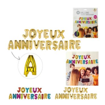 18 ballons aluminium joyeux anniversaire 35 cm couleur multicolore ou or, au choix 18 ballons aluminium joyeux anniversaire 35 cm couleur multicolore ou or, au choix
