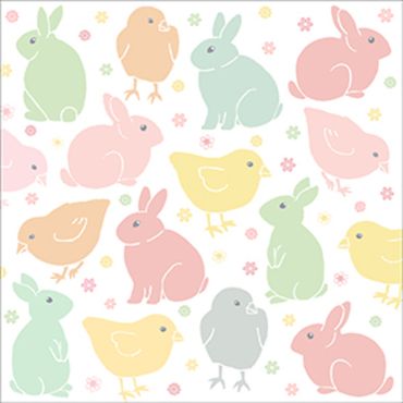 Serviettes Pâques avec lapins et poussins pastel | jourdefete.com