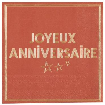 Des serviettes de couleur terracotta avec écrit "Joyeux Anniversaire" à disposer sur la table | jourdefete.com Des serviettes de couleur terracotta avec écrit "Joyeux Anniversaire" à disposer sur la table | jourdefete.com