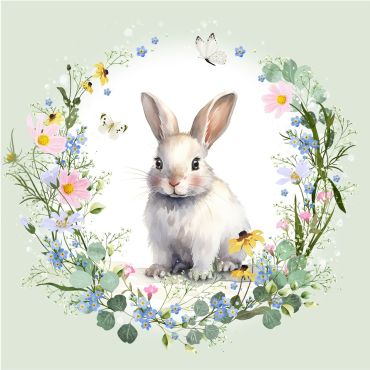 Serviettes de Pâques avec lapin et couronne de fleurs dans un style aquarelle | jourdefete.com Serviettes de Pâques avec lapin et couronne de fleurs dans un style aquarelle | jourdefete.com