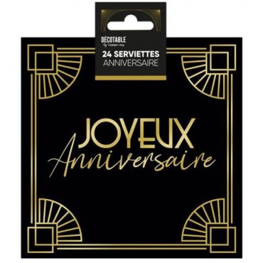 Serviettes noir et or « Joyeux Anniversaire » avec motifs géométriques, lot de 24 | jourdefete.com Serviettes noir et or « Joyeux Anniversaire » avec motifs géométriques, lot de 24 | jourdefete.com