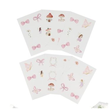 Stickers roses thème conte de fées avec fées, papillons, champignons et nœuds pour anniversaire enfant | jourdefete.com Stickers roses thème conte de fées avec fées, papillons, champignons et nœuds pour anniversaire enfant | jourdefete.com