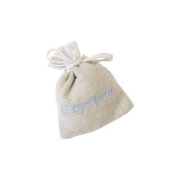 Sachet en toile brodée "Baptême" bleu pour dragées et cadeaux | jourdefete.com Sachet en toile brodée "Baptême" bleu pour dragées et cadeaux | jourdefete.com