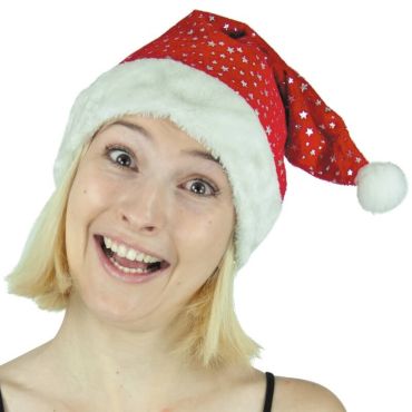 Bonnet de Père Noël Adulte - Etoiles Argentées Bonnet de Père Noël Adulte - Etoiles Argentées