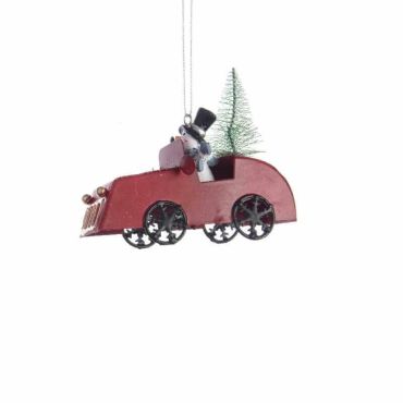 Voiture Vintage avec Bonhomme de Neige à Suspendre Voiture Vintage avec Bonhomme de Neige à Suspendre