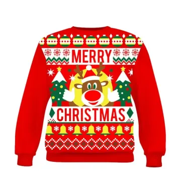 Pull moche de Noël femme rouge avec renne joyeux | jourdefete.com