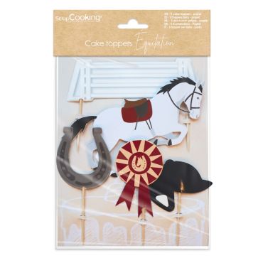 Cake toppers équitation avec cheval, fer à cheval et rosette pour une décoration de gâteau originale | jourdefete.com