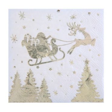 Sachet de 20 Serviettes - Traîneau - Noël Or Métallisé Sachet de 20 Serviettes - Traîneau - Noël Or Métallisé