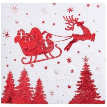 Sachet de 20 Serviettes - Traîneau - Noël Rouge Métallisé Sachet de 20 Serviettes - Traîneau - Noël Rouge Métallisé