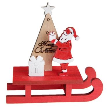 Décoration à poser Noël - Bois - Luge du Père Noël Rouge Décoration à poser Noël - Bois - Luge du Père Noël Rouge