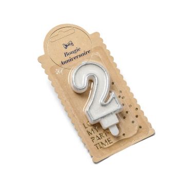 Bougie d'Anniversaire Chiffre 2 - Pailletée Argent Bougie d'Anniversaire Chiffre 2 - Pailletée Argent