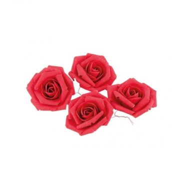 4 Roses Rouges en Lin sur Tige 4 Roses Rouges en Lin sur Tige