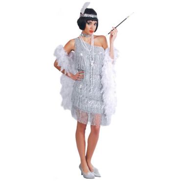 Costume de Charleston Gris à franges Costume de Charleston Gris à franges