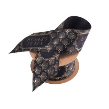 Ruban en Satin - Bonnes Fêtes - Collection Paon - Noir Floqué Or Ruban en Satin - Bonnes Fêtes - Collection Paon - Noir Floqué Or