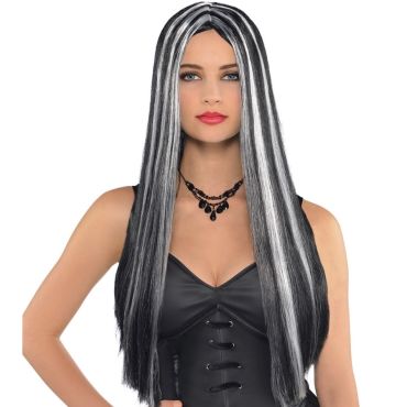 Perruque Femme - Vieille Sorcière - Noire avec Mèches Blanches Perruque Femme - Vieille Sorcière - Noire avec Mèches Blanches