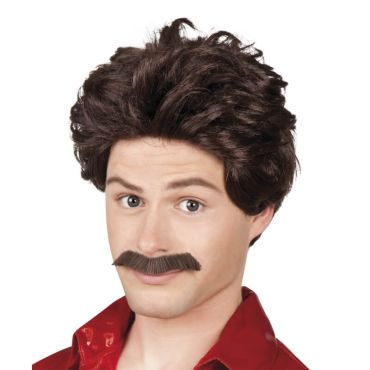 Perruque Homme avec Moustache - Brun Perruque Homme avec Moustache - Brun