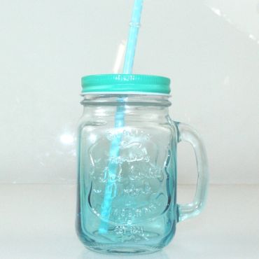 Manson Jar "Happy Summer" - Bleu Turquoise