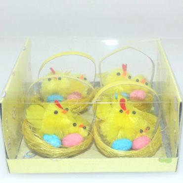 Boîte de 4 décorations Poussins avec Oeufs Boîte de 4 décorations Poussins avec Oeufs