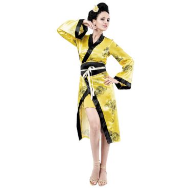 Robe Chinoise Jaune Femme - Taille Unique