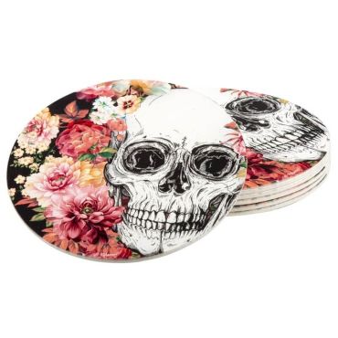 Sachet de 6 Sous-Bocks en Carton - Crâne et Fleurs Sachet de 6 Sous-Bocks en Carton - Crâne et Fleurs