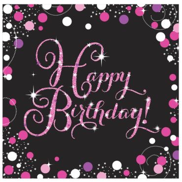 16 Serviettes "Happy Birthday" Rose et Noir 16 Serviettes "Happy Birthday" Rose et Noir