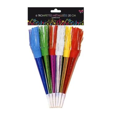 6 trompettes métallisées assorties de 20 cm | jourdefete.com 6 trompettes métallisées assorties de 20 cm | jourdefete.com