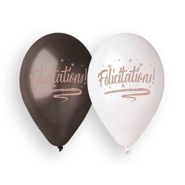 5 Ballons félicitations noirs et blancs | jourdefete.com 5 Ballons félicitations noirs et blancs | jourdefete.com