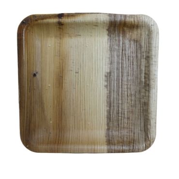 Lot de 10 petites assiettes carrées en palmier 15x15 cm avec motifs boisés | jourdefete.com