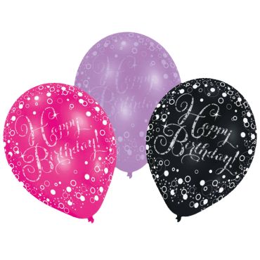 6 Ballons de Baudruche "Happy Birthday" - Violet / Noir / Rose 6 Ballons de Baudruche "Happy Birthday" - Violet / Noir / Rose