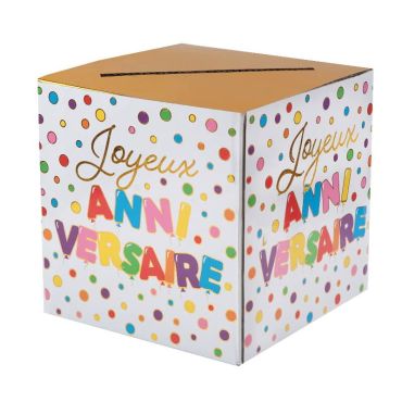 Tirelire en carton de la collection anniversaire ballons multicolores Tirelire en carton de la collection anniversaire ballons multicolores