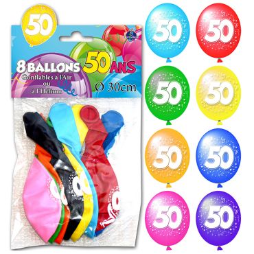 8 Ballons 50 ans Multicolore 8 Ballons 50 ans Multicolore