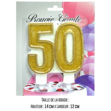 Bougie géante "50" - Or Bougie géante "50" - Or