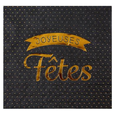 20 serviettes en papier joyeuses fêtes noires et dorées | jourdefete.com 20 serviettes en papier joyeuses fêtes noires et dorées | jourdefete.com