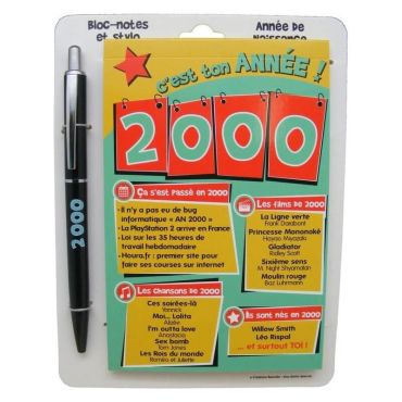Bloc-notes et Stylo Année de naissance 2000 | jourdefete.com Bloc-notes et Stylo Année de naissance 2000 | jourdefete.com