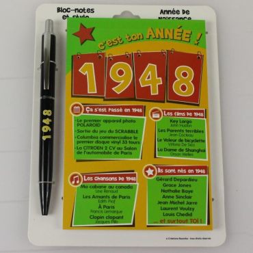 Bloc-notes et Stylo Année de naissance 1948 Bloc-notes et Stylo Année de naissance 1948