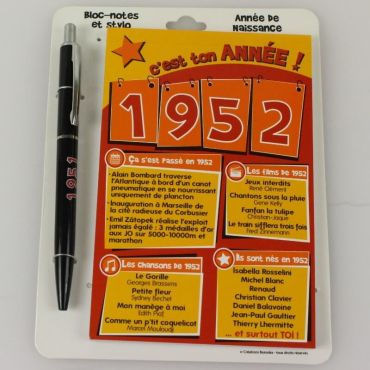 Bloc-notes et Stylo Année de naissance 1952 Bloc-notes et Stylo Année de naissance 1952