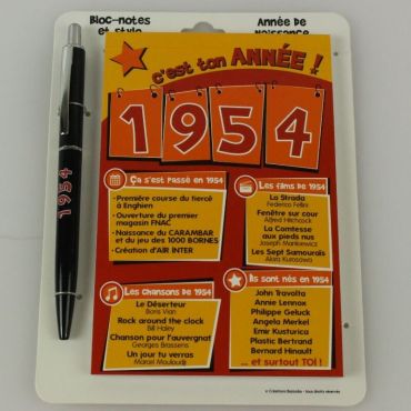 Bloc-notes et Stylo Année de naissance 1954 Bloc-notes et Stylo Année de naissance 1954