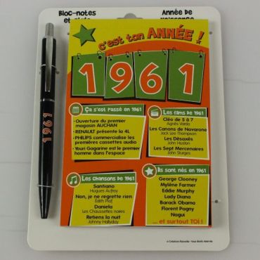 Bloc-notes et Stylo Année de naissance 1961 Bloc-notes et Stylo Année de naissance 1961