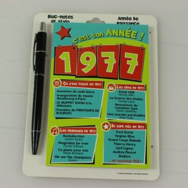 Bloc-notes et Stylo Année de naissance 1977 Bloc-notes et Stylo Année de naissance 1977